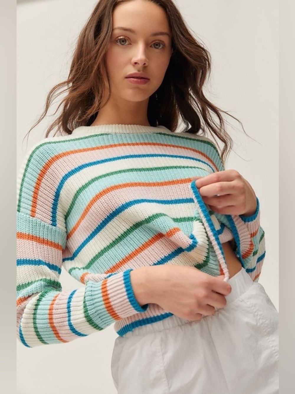 Urban Outfitters Sweater Women’s Small Multicolor Striped Knit Cropped Comfort